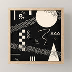 Memphis Redux New 80s Geometric Abstract Pattern in Black and Almond Cream Mini Art Print Gallery Image 1