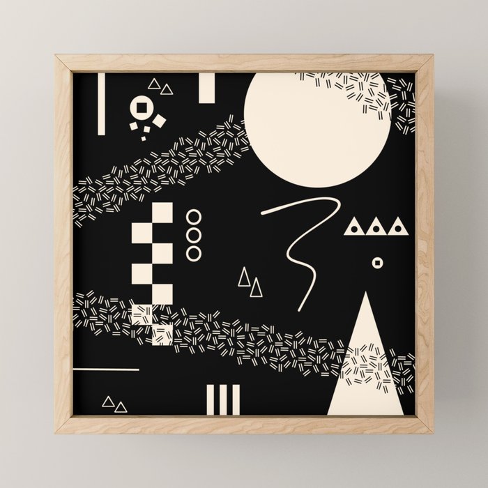 Memphis Redux New 80s Geometric Abstract Pattern in Black and Almond Cream Mini Art Print Gallery Image 1