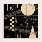 Memphis Redux New 80s Geometric Abstract Pattern in Black and Almond Cream Wood Wall Art Gallery Image 1