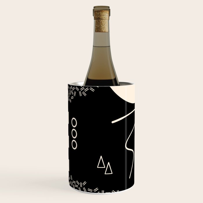 Memphis Redux New 80s Geometric Abstract Pattern in Black and Almond Cream Wine Chiller Gallery Image 1