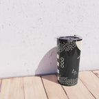 Memphis Redux New 80s Geometric Abstract Pattern in Black and Almond Cream Travel Mug Gallery Image 4