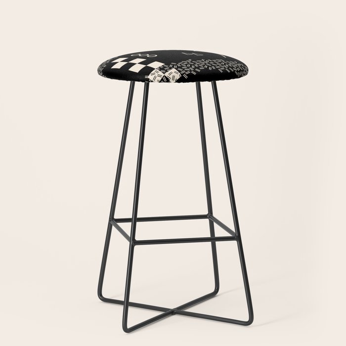 Memphis Redux New 80s Geometric Abstract Pattern in Black and Almond Cream Stool Gallery Image 1