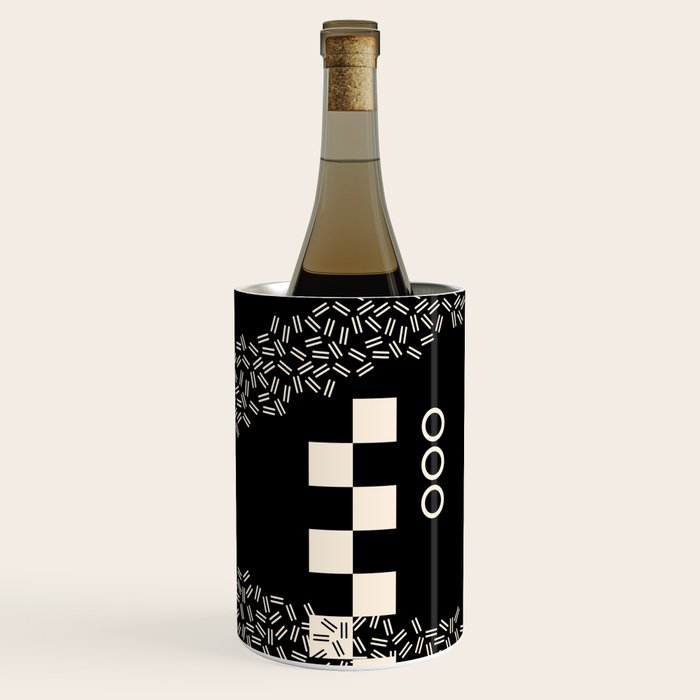 Memphis Redux New 80s Geometric Abstract Pattern in Black and Almond Cream Wine Chiller Gallery Image 2
