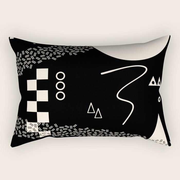 Memphis Redux New 80s Geometric Abstract Pattern in Black and Almond Cream Rectangular Pillow Gallery Image 1