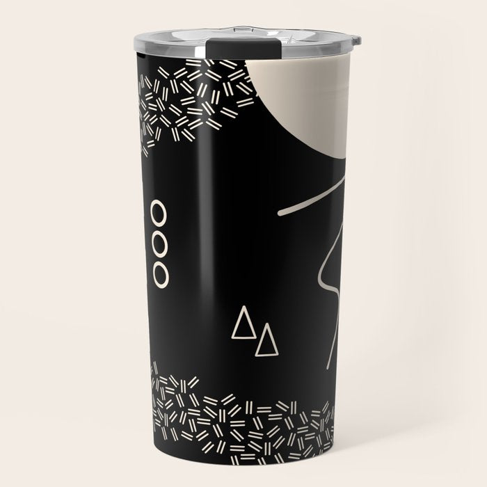 Memphis Redux New 80s Geometric Abstract Pattern in Black and Almond Cream Travel Mug Gallery Image 1