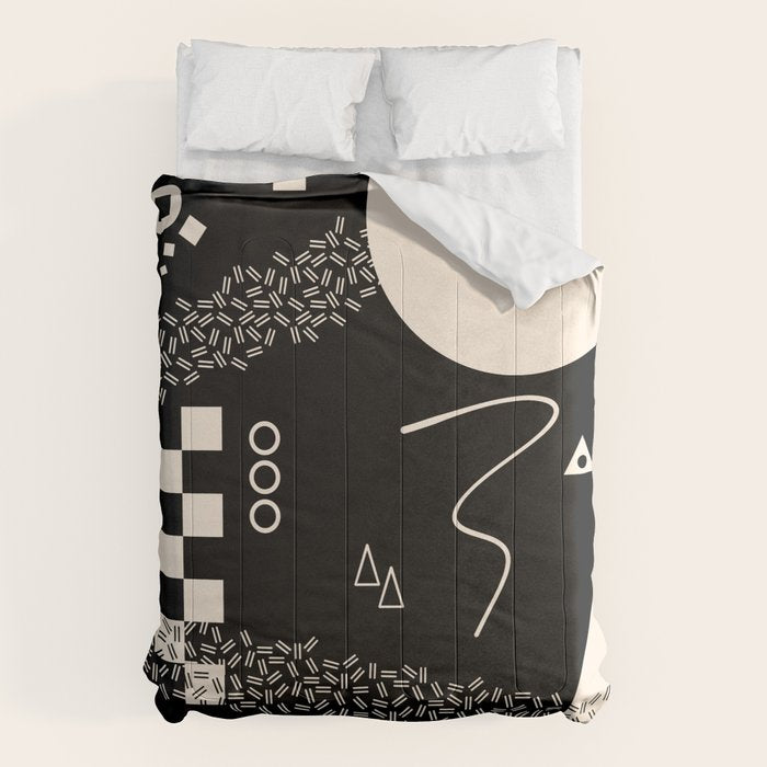 Memphis Redux New 80s Geometric Abstract Pattern in Black and Almond Cream Comforter Gallery Image 6