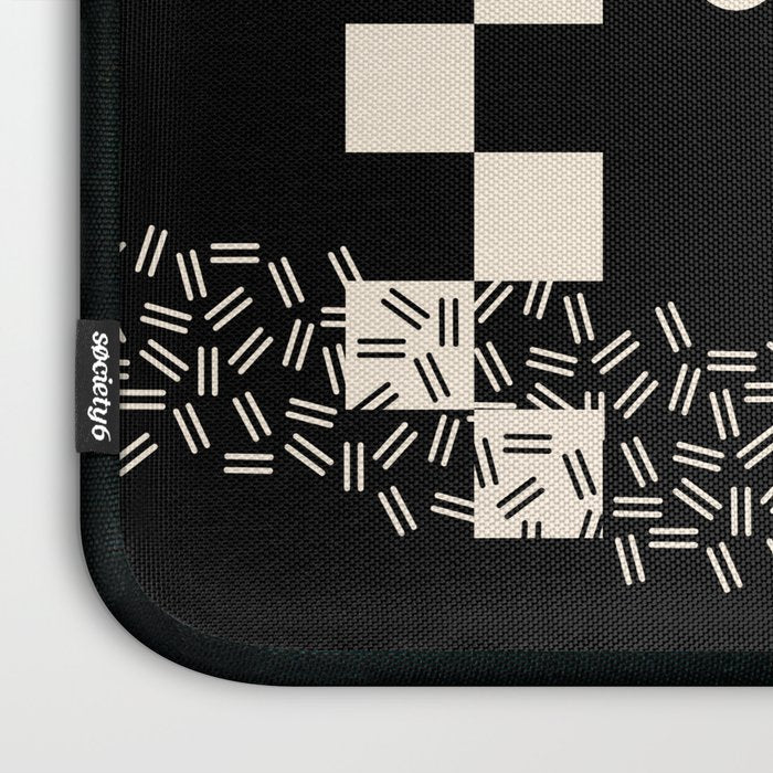 Memphis Redux New 80s Geometric Abstract Pattern in Black and Almond Cream Laptop Sleeve Gallery Image 3