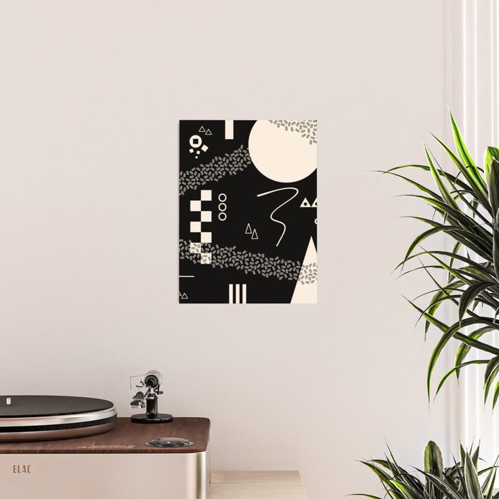 Memphis Redux New 80s Geometric Abstract Pattern in Black and Almond Cream Poster Gallery Image 2