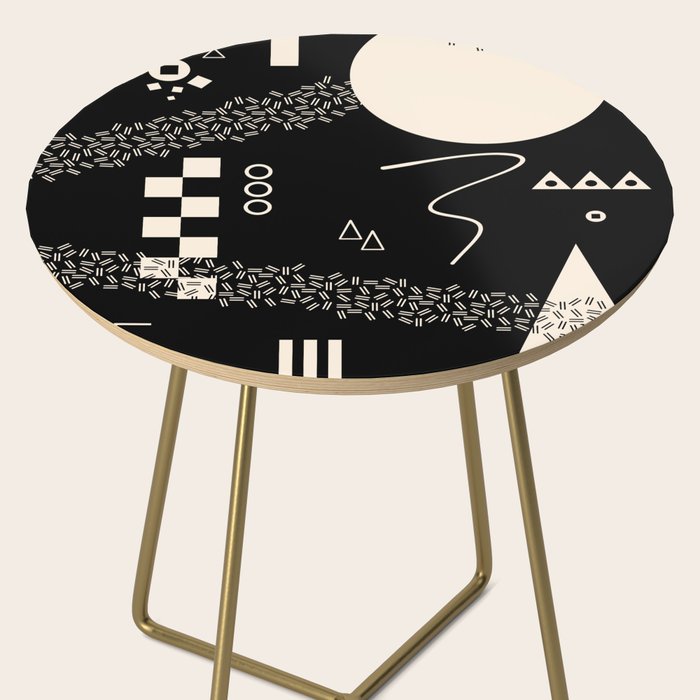 Memphis Redux New 80s Geometric Abstract Pattern in Black and Almond Cream Side Table Gallery Image 2