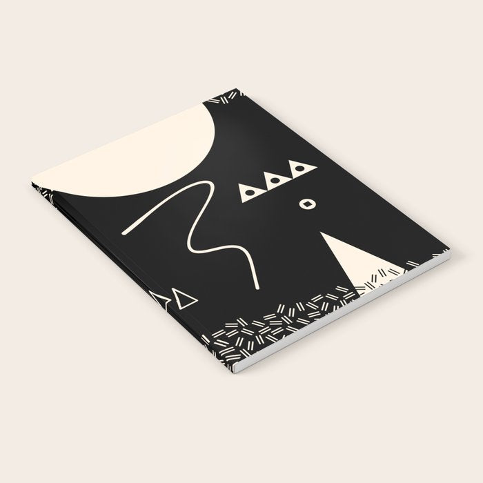 Memphis Redux New 80s Geometric Abstract Pattern in Black and Almond Cream Notebook Gallery Image 1