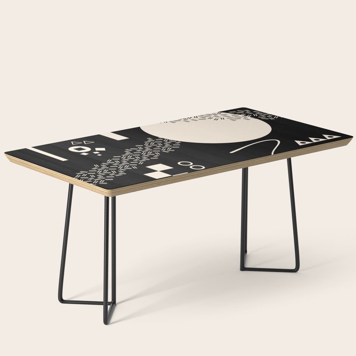 Memphis Redux New 80s Geometric Abstract Pattern in Black and Almond Cream Coffee Table Gallery Image 1