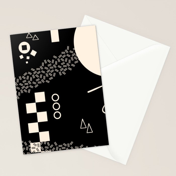 Memphis Redux New 80s Geometric Abstract Pattern in Black and Almond Cream Stationery Card Gallery Image 2