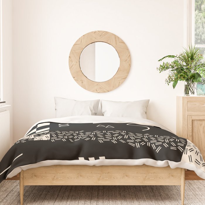 Memphis Redux New 80s Geometric Abstract Pattern in Black and Almond Cream Duvet Cover Gallery Image 3