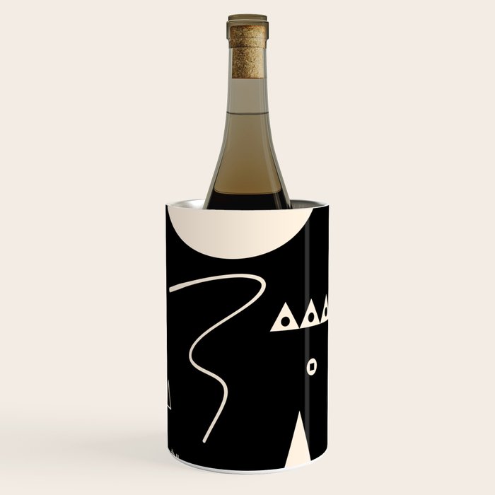 Memphis Redux New 80s Geometric Abstract Pattern in Black and Almond Cream Wine Chiller Gallery Image 3