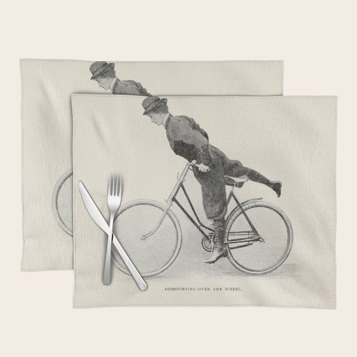 "Dismounting Over the Wheel" from "Bicycling for Ladies" by Maria E. Ward, 1896 Placemat Gallery Image 1