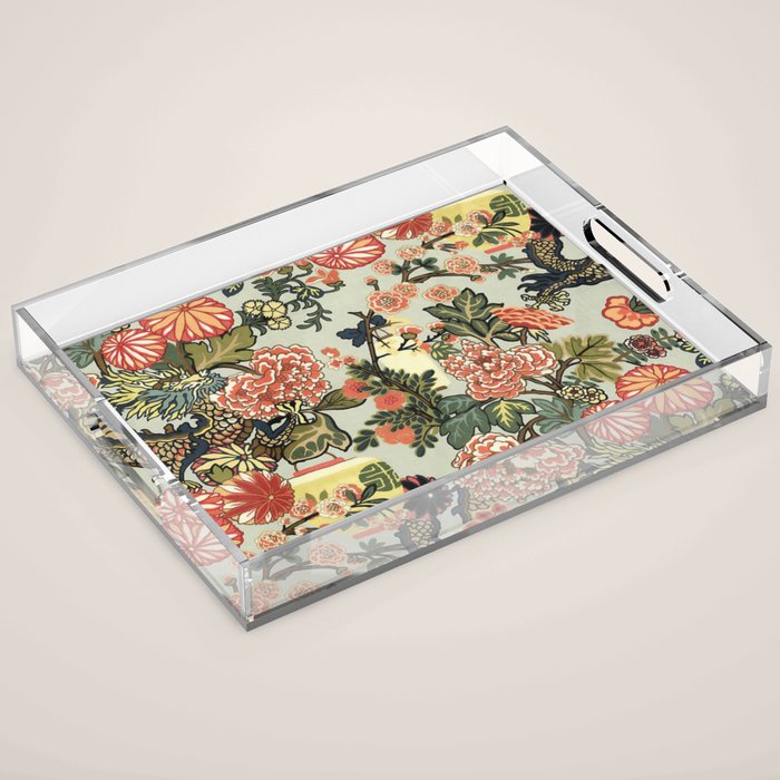 Chinese Dragon Vintage Floral Pattern Acrylic Tray Gallery Image 1