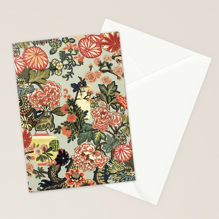 Chinese Dragon Vintage Floral Pattern Stationery Card Gallery Image 2