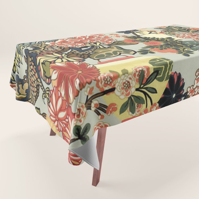 Chinese Dragon Vintage Floral Pattern Tablecloth Gallery Image 1