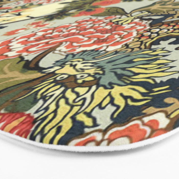 Chinese Dragon Vintage Floral Pattern Bath Mat Gallery Image 3