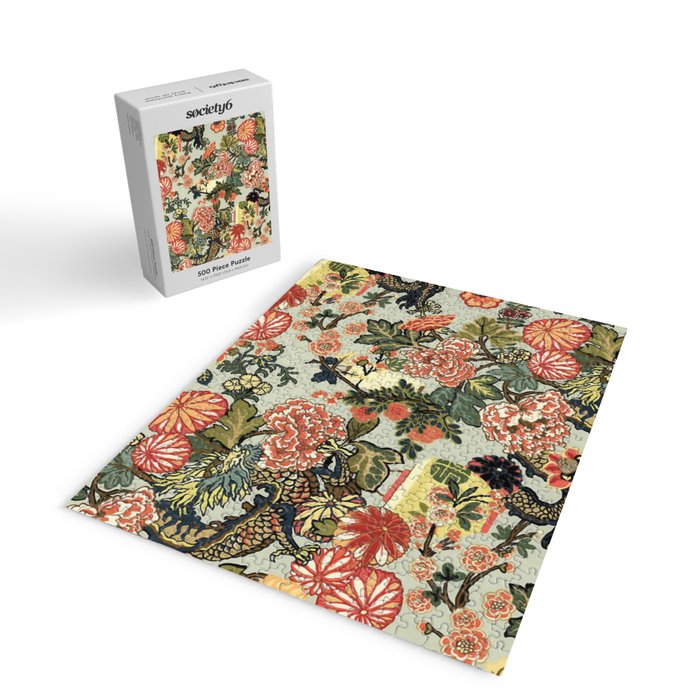 Chinese Dragon Vintage Floral Pattern Jigsaw Puzzle Gallery Image 2