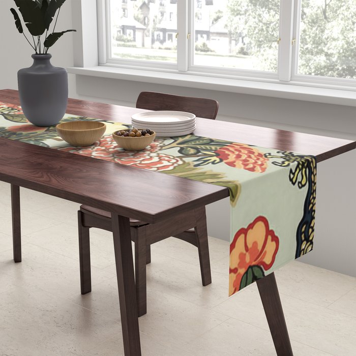 Chinese Dragon Vintage Floral Pattern Table Runner Gallery Image 2