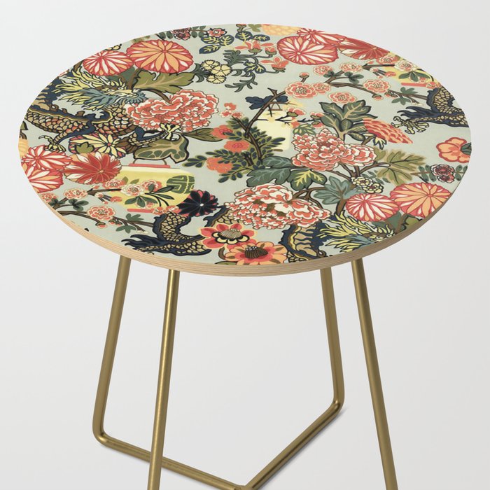 Chinese Dragon Vintage Floral Pattern Side Table Gallery Image 2