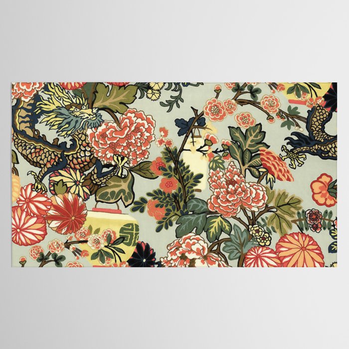 Chinese Dragon Vintage Floral Pattern Tablecloth Gallery Image 2