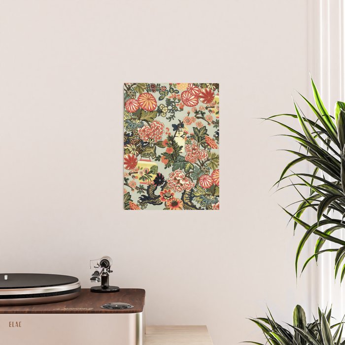 Chinese Dragon Vintage Floral Pattern Poster Gallery Image 2