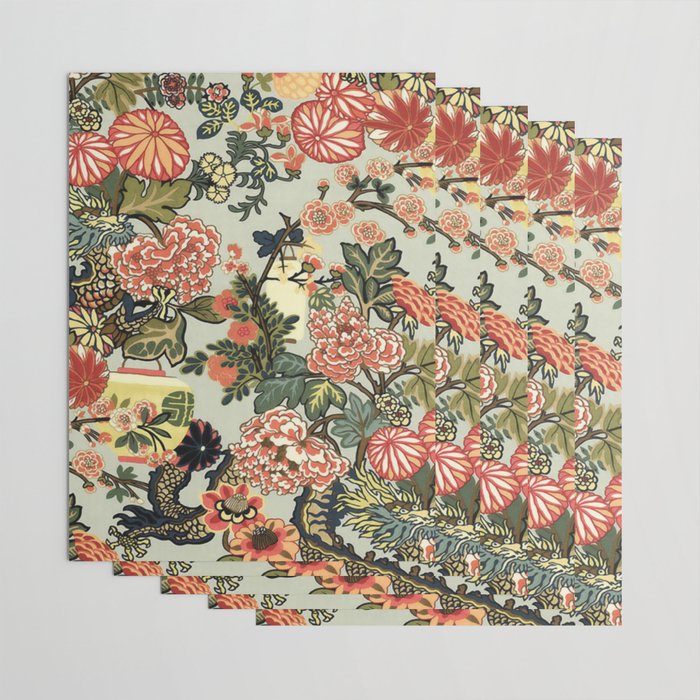 Chinese Dragon Vintage Floral Pattern Wrapping Paper Gallery Image 3