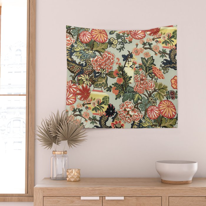 Chinese Dragon Vintage Floral Pattern Wall Tapestry Gallery Image 2