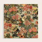 Chinese Dragon Vintage Floral Pattern Wood Wall Art Gallery Image 1