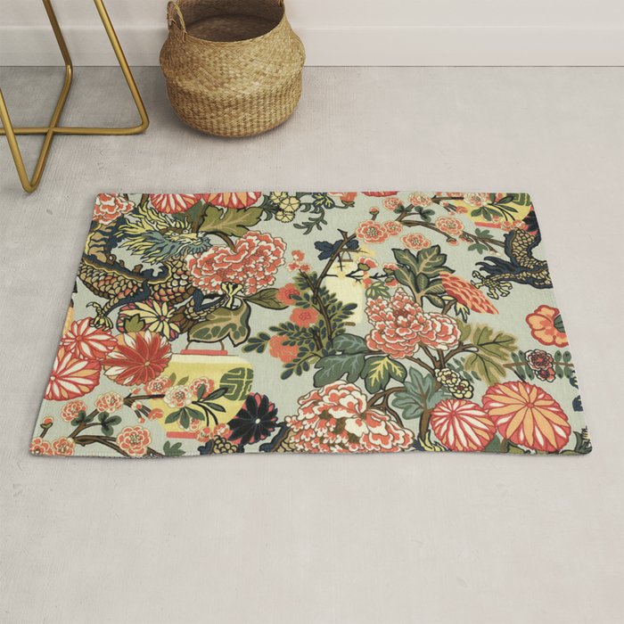 Chinese Dragon Vintage Floral Pattern Rug Gallery Image 1
