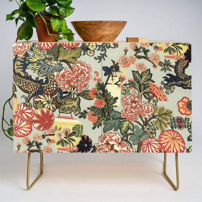 Chinese Dragon Vintage Floral Pattern Credenza Gallery Image 1