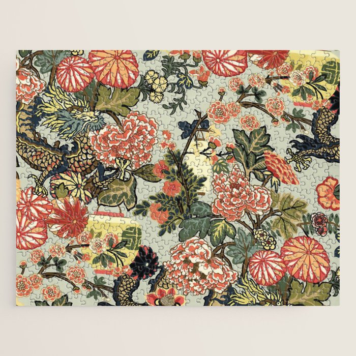 Chinese Dragon Vintage Floral Pattern Jigsaw Puzzle Gallery Image 1