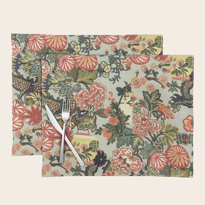 Chinese Dragon Vintage Floral Pattern Placemat Gallery Image 1