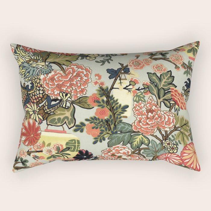 Chinese Dragon Vintage Floral Pattern Rectangular Pillow Gallery Image 2