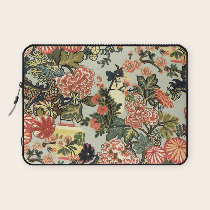 Chinese Dragon Vintage Floral Pattern Laptop Sleeve Gallery Image 1