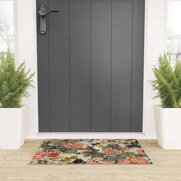 Chinese Dragon Vintage Floral Pattern Welcome Mat Gallery Image 3