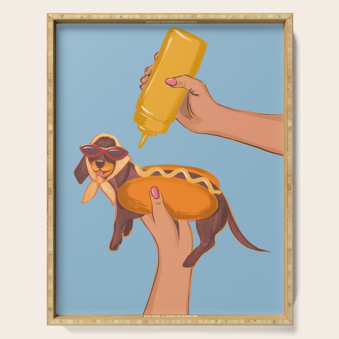 Hot Dog Dachshund Retro Pop Vintage-inspired art Serving Tray Gallery Image 1