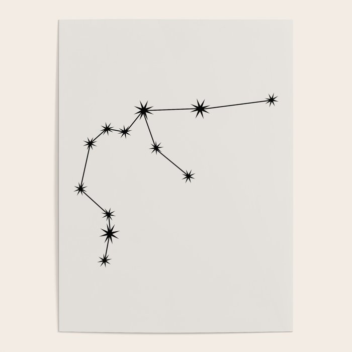 Aquarius Zodiac Star Constellation Line Art White Poster Gallery Image 1