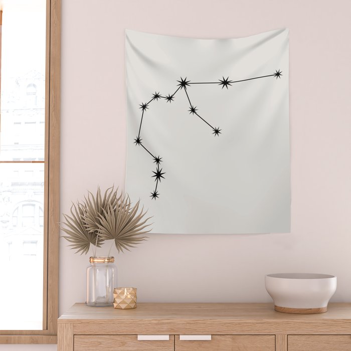 Aquarius Zodiac Star Constellation Line Art White Wall Tapestry Gallery Image 2