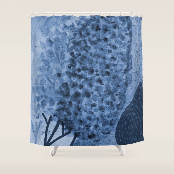 Garden Lilac Flower Painting in Navy Blue Shower Curtain Gallery Image 1