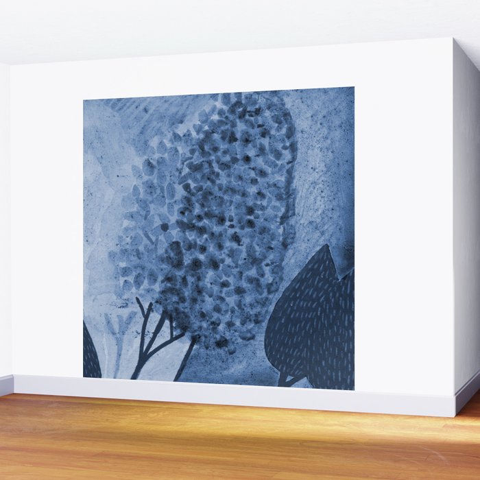 Garden Lilac Flower Painting in Navy Blue Wall Mural Gallery Image 2