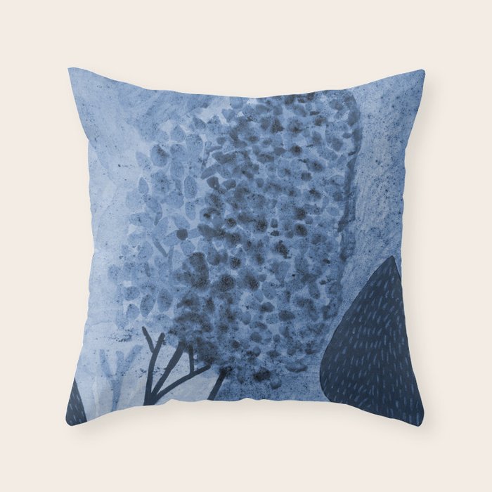 Garden Lilac Flower Painting in Navy Blue Throw Pillow Gallery Image 6