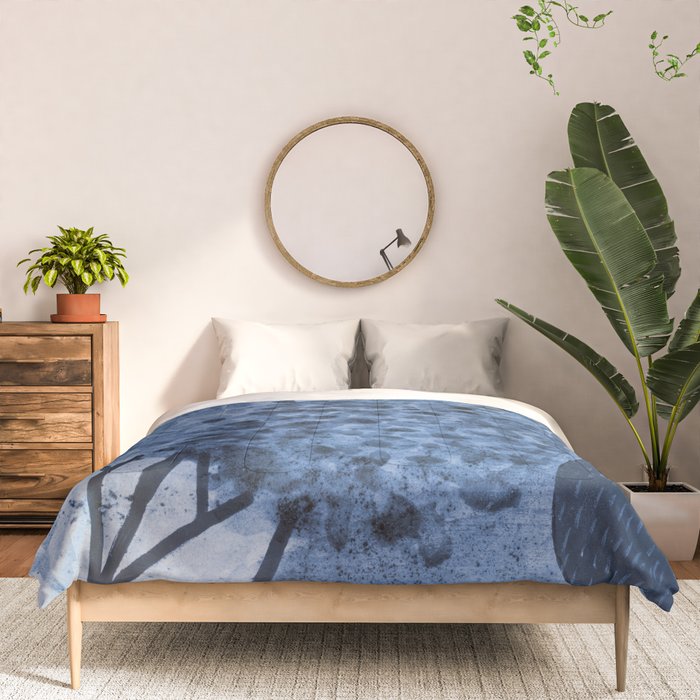 Garden Lilac Flower Painting in Navy Blue Comforter Gallery Image 3