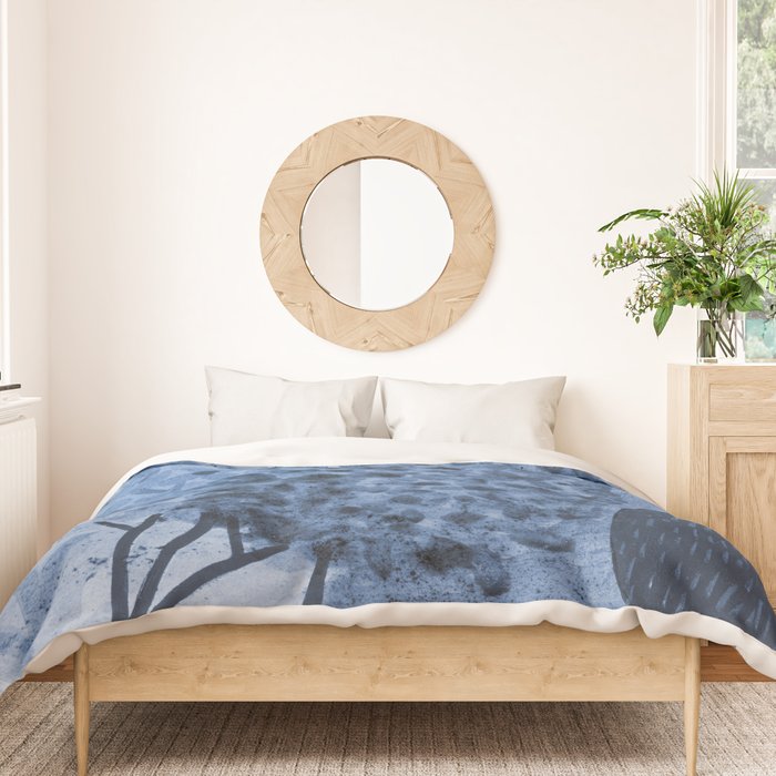 Garden Lilac Flower Painting in Navy Blue Duvet Cover Gallery Image 3
