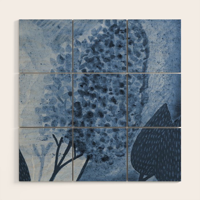 Garden Lilac Flower Painting in Navy Blue Wood Wall Art Gallery Image 1