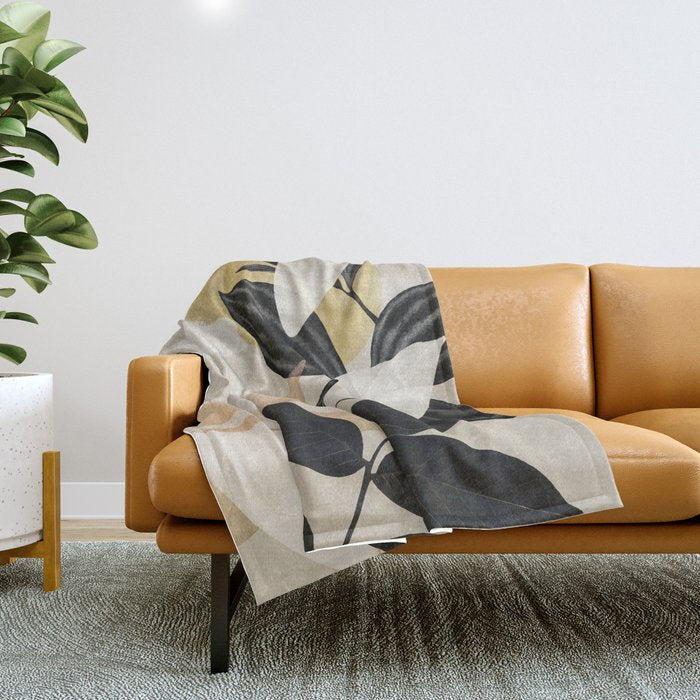Minimal Abstract Art Tropical Leaves 2 Throw Blanket Gallery Image 1