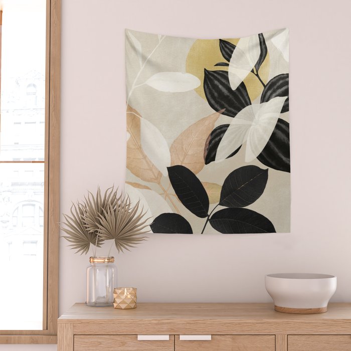 Minimal Abstract Art Tropical Leaves 2 Wall Tapestry Gallery Image 2