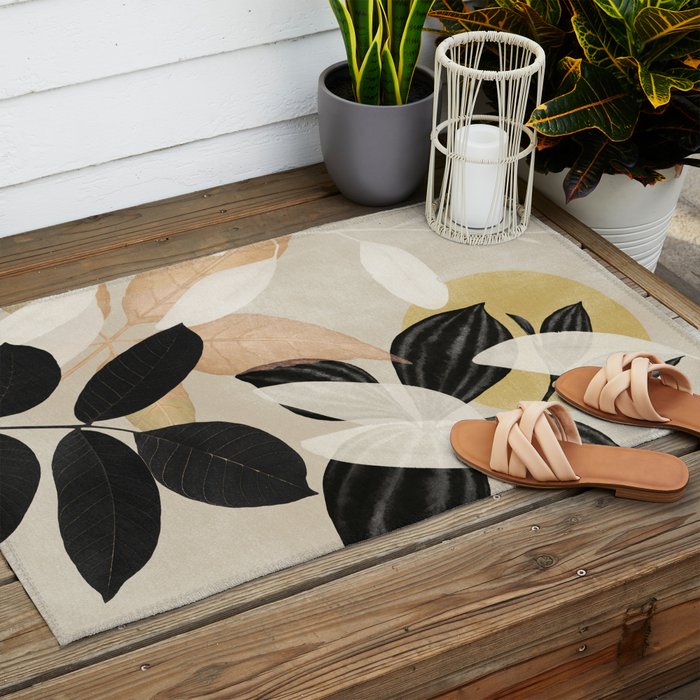 Minimal Abstract Art Tropical Leaves 2 Outdoor Rug Gallery Image 2